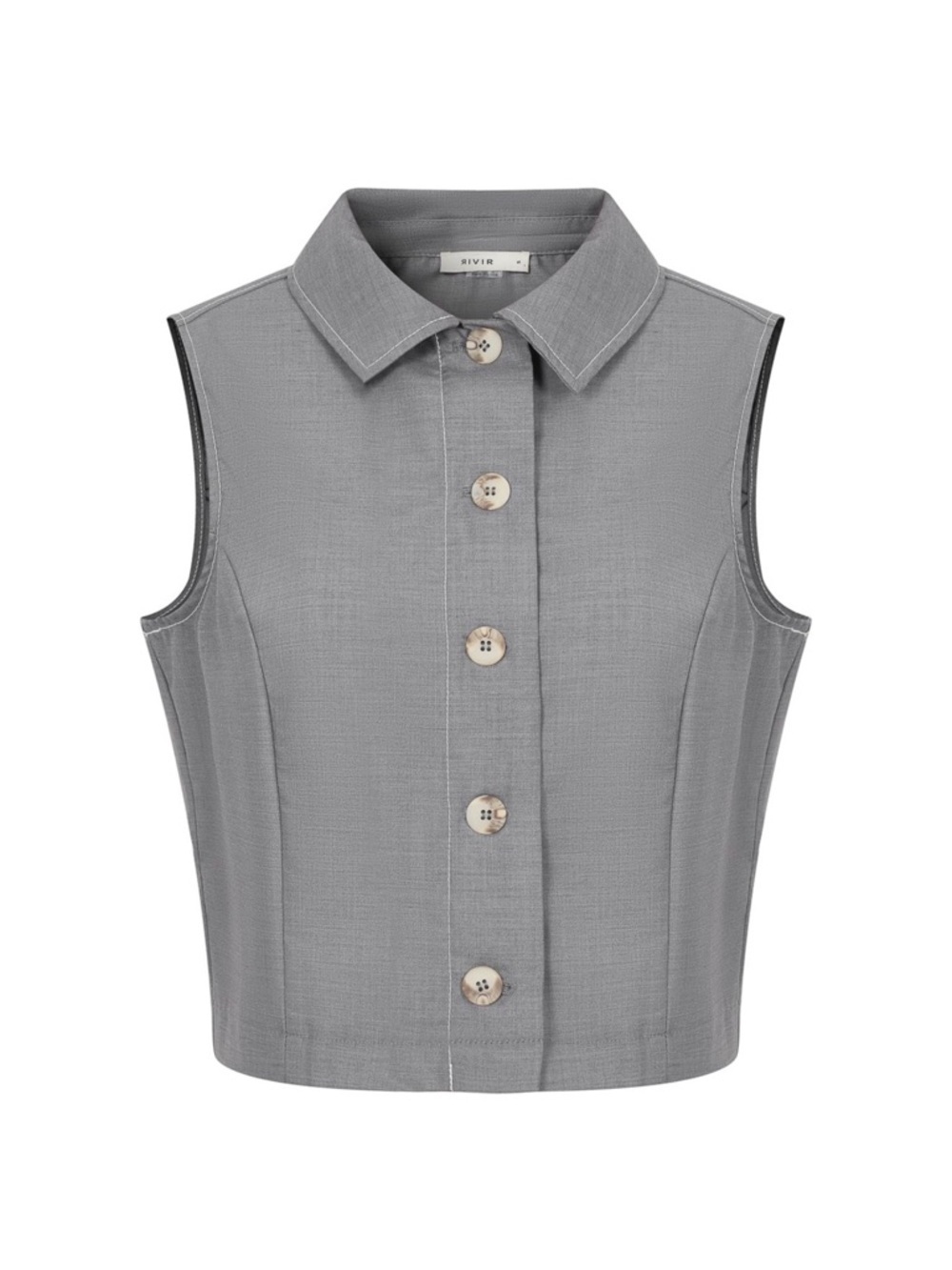 Rivir Sleeveless Button Front Top in Gray Stitching Size M